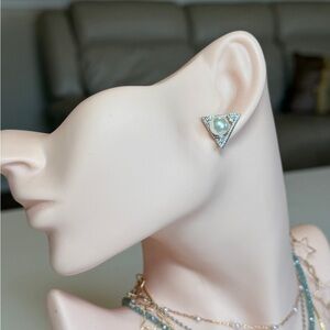 Pearl Triangle Crystal Stud Earrings